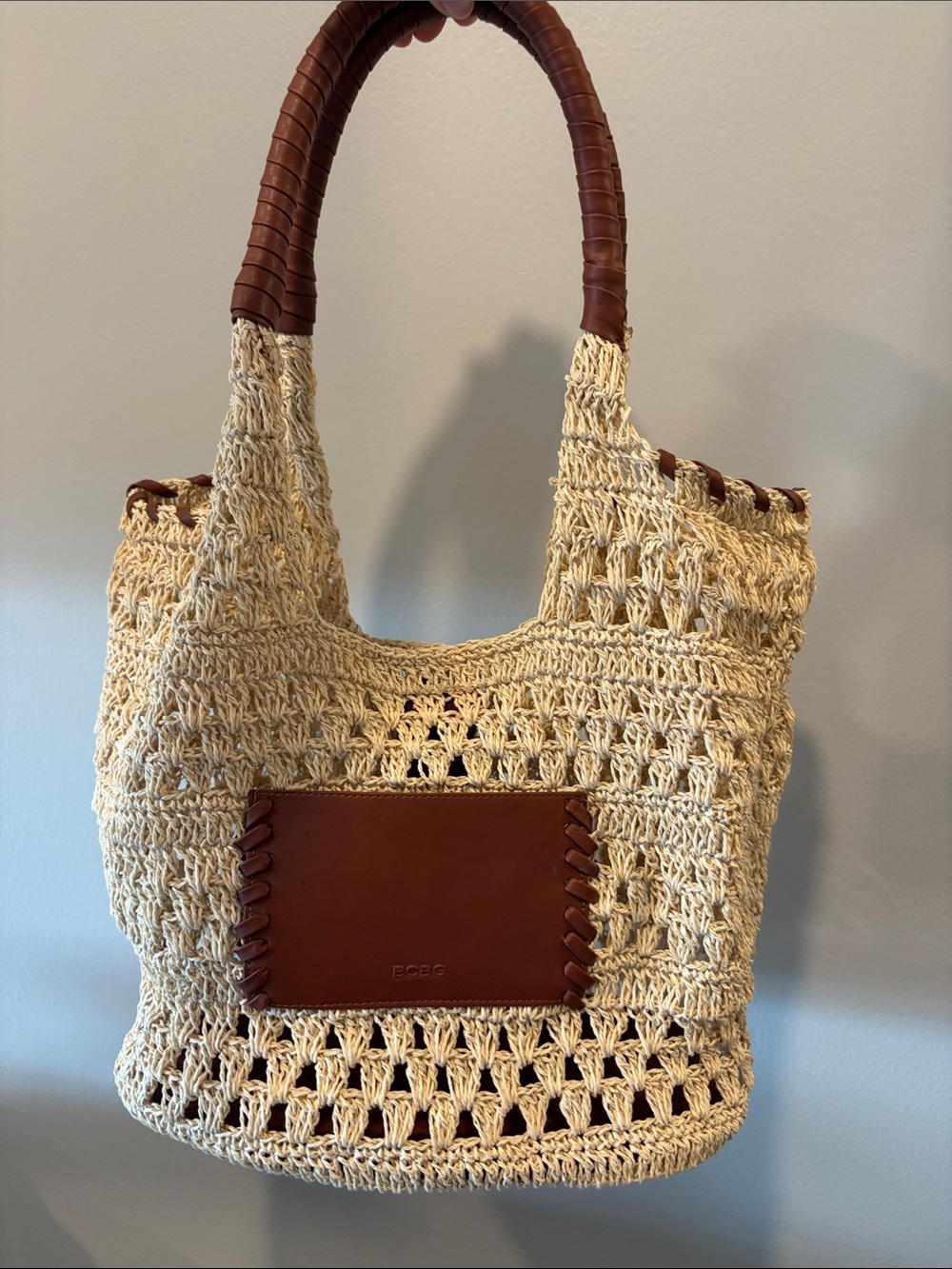 BCBG Straw Woven Raffia Tote Bag